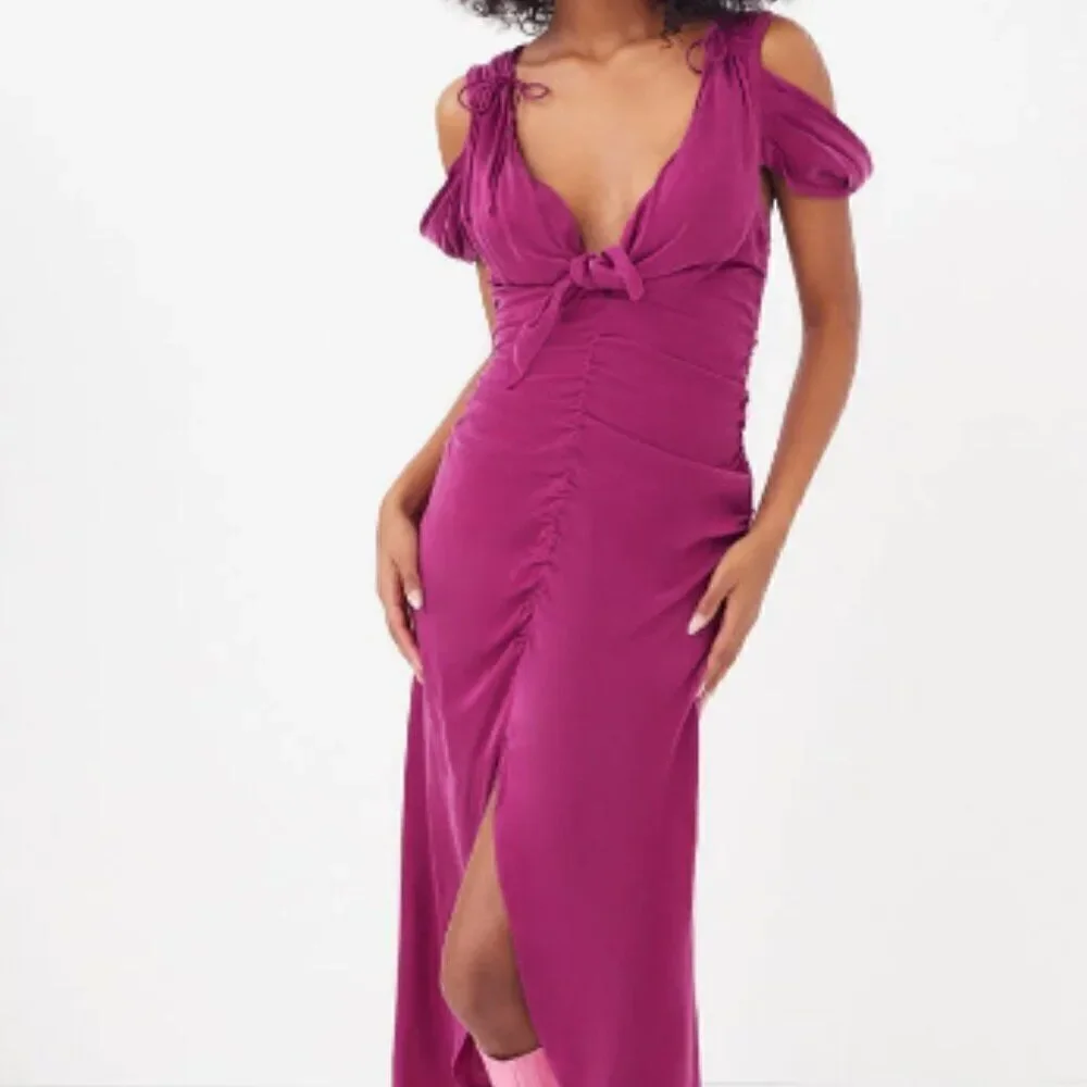 For Love & Lemons Beth Midi Dress Dark Magenta Pink w Draped Sleeves Large NWT - Picture 3 of 12